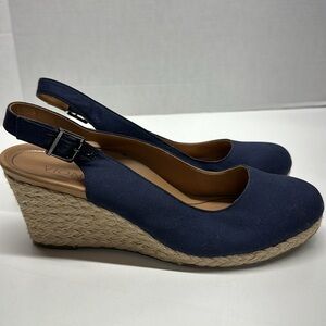 Vionic Coralina Supportive Wedge Sandal Shoes Wedges Navy Blue Women’s Size 9.5